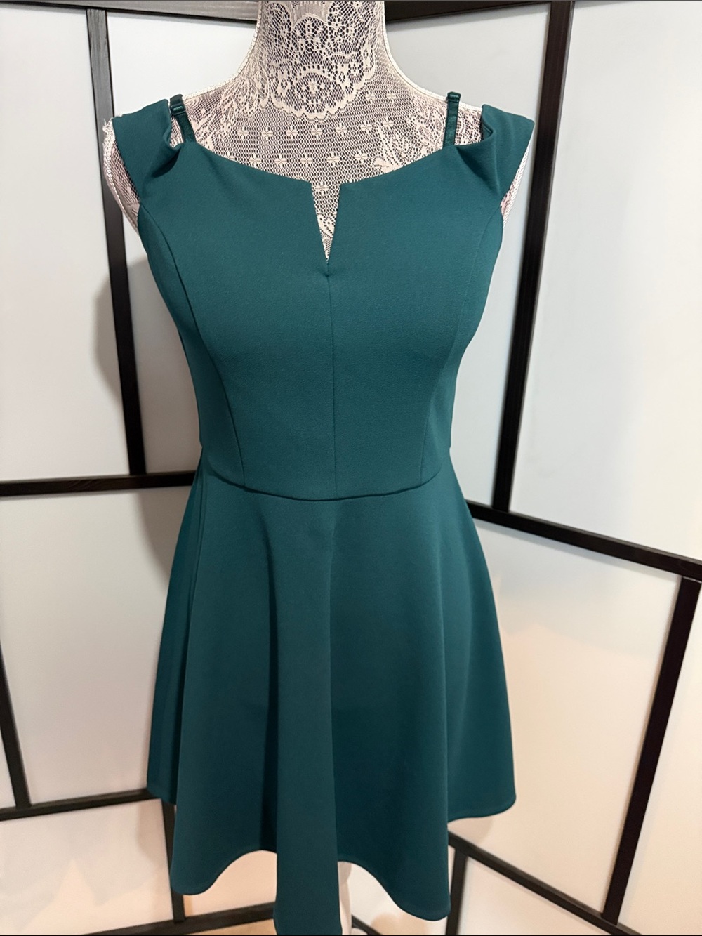 by & by Teal Notch-Neck Fit & Flare Mini Dress